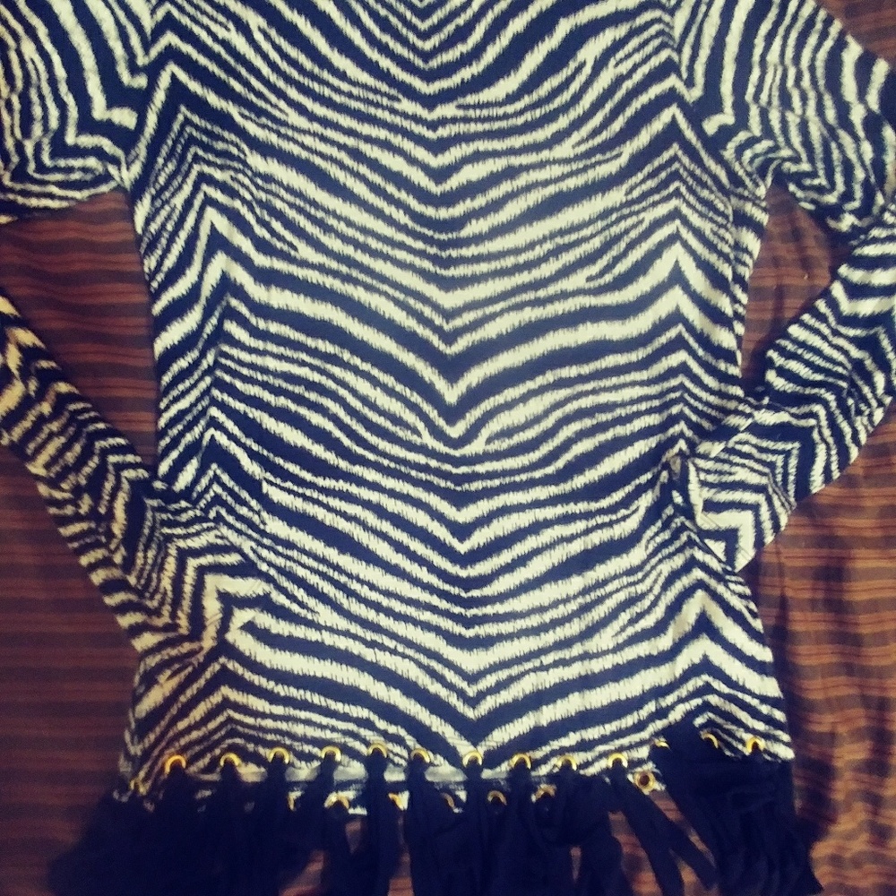 Michael Kors Sm Fringe Bottom Zebra Pattern Tunic